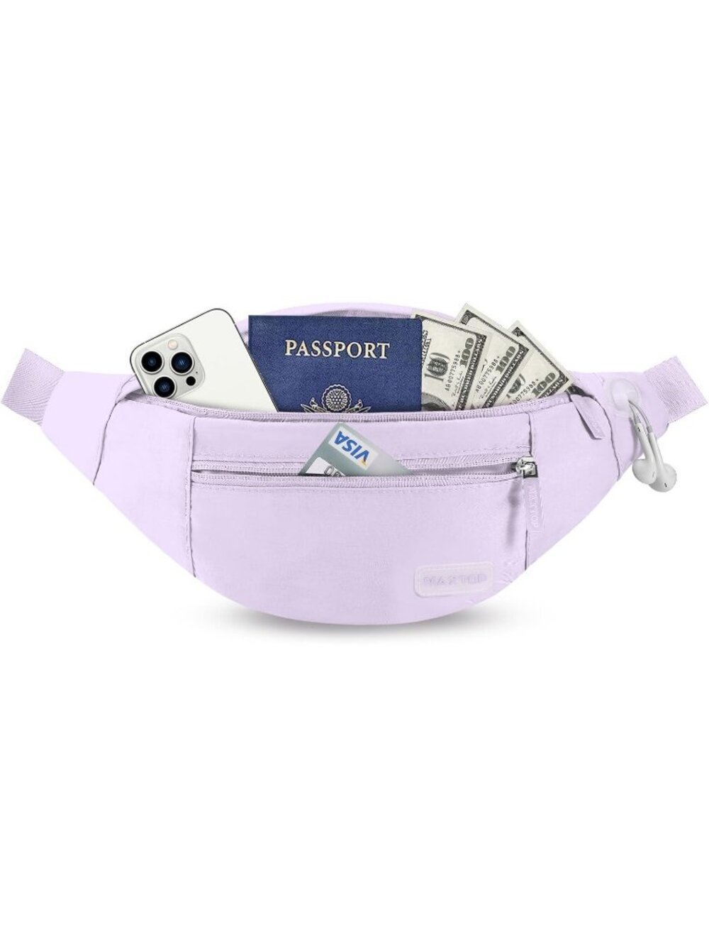 Men's Light Purple Large Crossbody Fanny Pack With 4-Zip Belt Bag Waist Pack